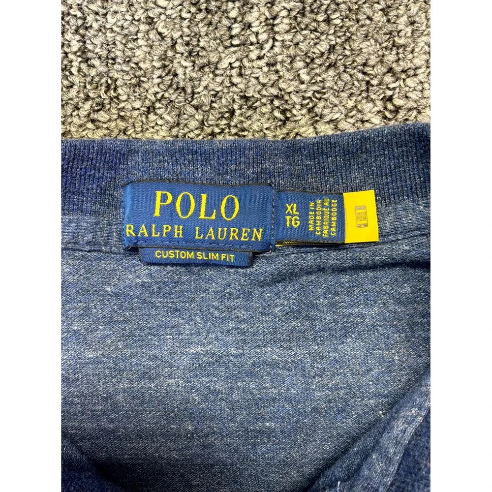 Polo Ralph Lauren Polo Shirt Mens Xl Blue Custom Slim Fit Side Slit Pony Logo